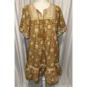 Old Navy Dress Size M Boho Tassel Tie Vneck Lined India Bubble Sleeve